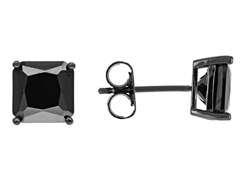 Black Cubic Zirconia, Black Rhodium Plated Stud Earring Set of 2 12.25ctw