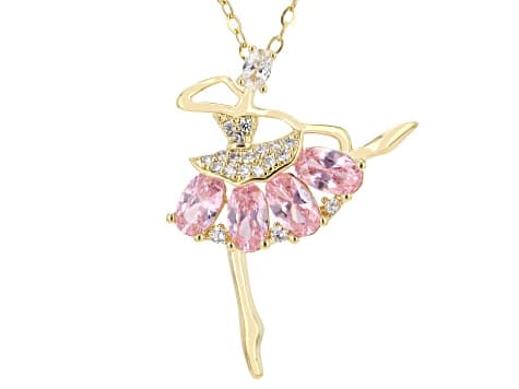 Pink and White Cubic Zirconia 18k Yellow Gold Plated Ballerina Necklace 1.34ctw