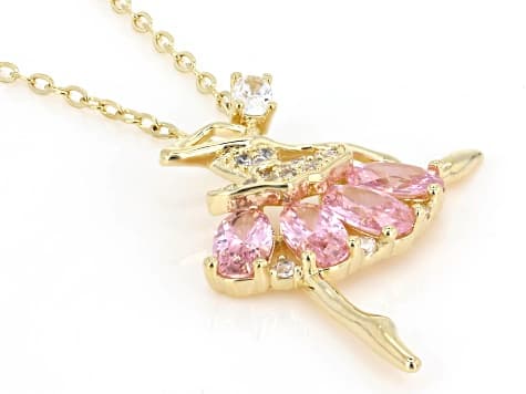 Pink and White Cubic Zirconia 18k Yellow Gold Plated Ballerina Necklace 1.34ctw