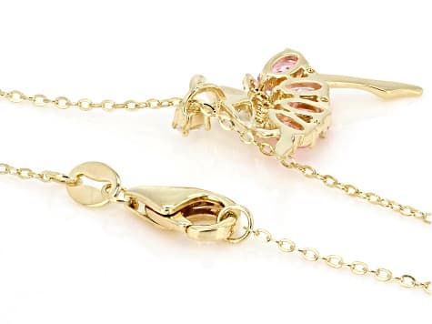 Pink and White Cubic Zirconia 18k Yellow Gold Plated Ballerina Necklace 1.34ctw