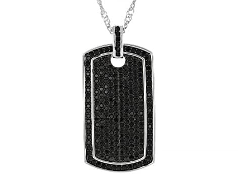 Black Spinel Rhodium Plated Dogtag Pendant 2.30ctw