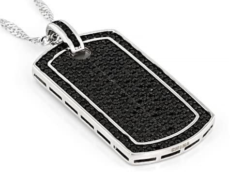Black Spinel Rhodium Plated Dogtag Pendant 2.30ctw