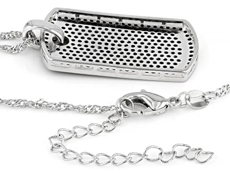 Black Spinel Rhodium Plated Dogtag Pendant 2.30ctw