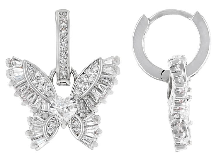 White Cubic Zirconia Rhodium Plated Butterfly Huggies 2.56ctw