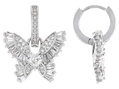 White Cubic Zirconia Rhodium Plated Butterfly Huggies 2.56ctw