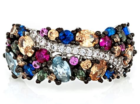 Multicolor Gemstone Simulants Rhodium Plated Ring