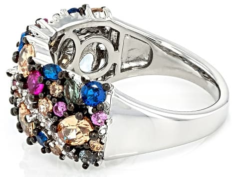 Multicolor Gemstone Simulants Rhodium Plated Ring