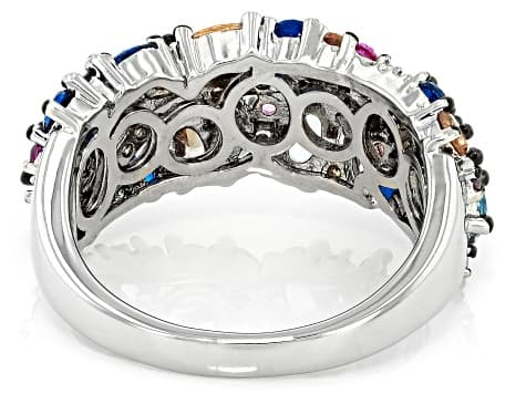 Multicolor Gemstone Simulants Rhodium Plated Ring