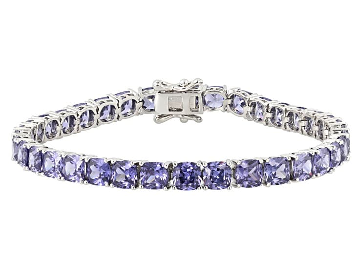 Blue Cubic Zirconia Rhodium Plated Ottone Tennis Bracelet 28.35ctw