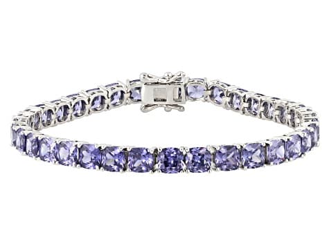 Blue Cubic Zirconia Rhodium Plated Ottone Tennis Bracelet 28.35ctw