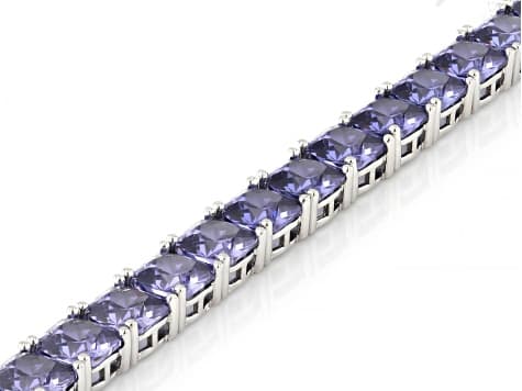Blue Cubic Zirconia Rhodium Plated Ottone Tennis Bracelet 28.35ctw