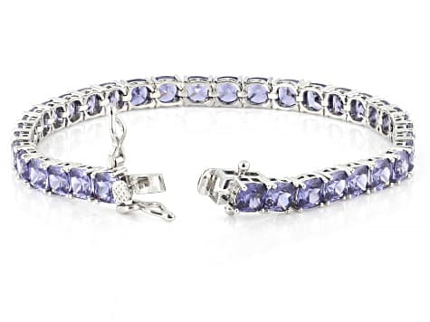 Blue Cubic Zirconia Rhodium Plated Ottone Tennis Bracelet 28.35ctw