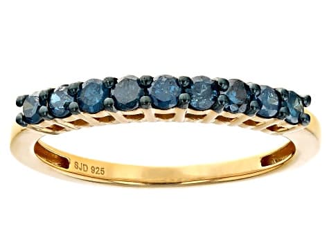 Blue Diamond 14k Yellow Gold Over Sterling Silver Band Ring 0.45ctw