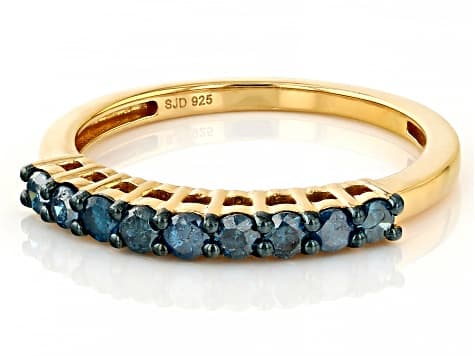 Blue Diamond 14k Yellow Gold Over Sterling Silver Band Ring 0.45ctw