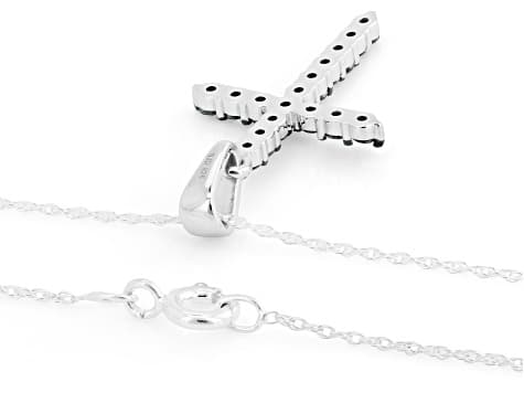 Blue Diamond Rhodium Over Sterling Silver Cross Pendant With Chain 0.55ctw