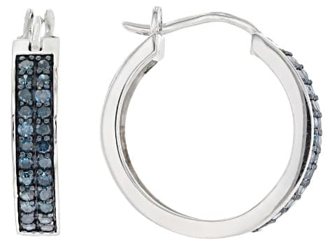 Blue Diamond Rhodium Over Brass Hoop Earrings 0.55ctw