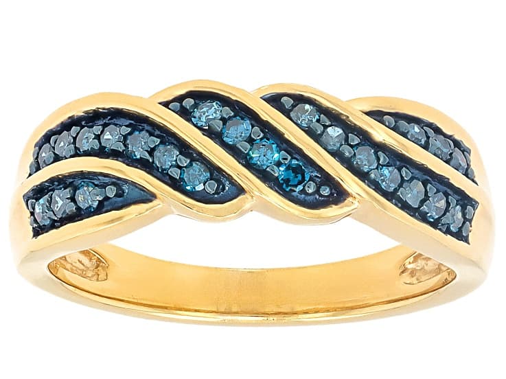 Blue Diamond 14K Yellow Gold Plated Crossover Ring 0.25ctw