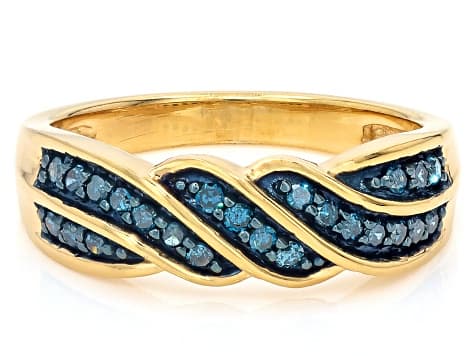 Blue Diamond 14K Yellow Gold Plated Crossover Ring 0.25ctw