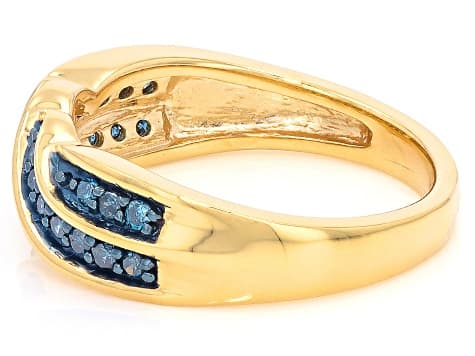 Blue Diamond 14K Yellow Gold Plated Crossover Ring 0.25ctw