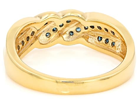 Blue Diamond 14K Yellow Gold Plated Crossover Ring 0.25ctw