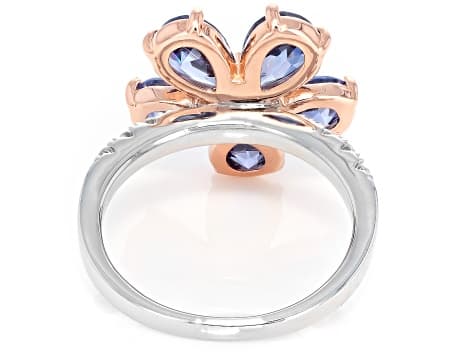 Blue And White Cubic Zirconia Rhodium And 18k Rose Gold Over Silver Flower Ring 6.59ctw