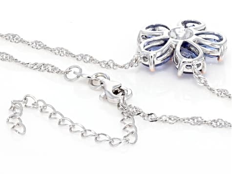 Blue And White Cubic Zirconia Rhodium And 18k Rose Gold Over Silver Flower Necklace 6.23ctw