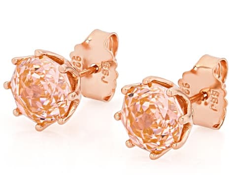 Pink Cubic Zirconia 18K Rose Gold Over Sterling Silver Rose Cut Earrings 8.46ctw