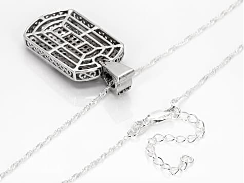 Garnet, White, And Blue Cubic Zirconia Rhodium Plated Ottone Flag Enhancer Pendant 3.40ctw
