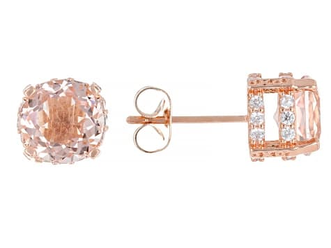 Morganite Simulant And White Cubic Zirconia 18k Rose Gold Plated Ottone Earrings 7.78ctw