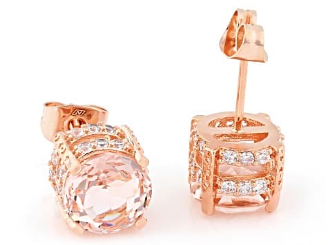 Morganite Simulant And White Cubic Zirconia 18k Rose Gold Plated Ottone Earrings 7.78ctw