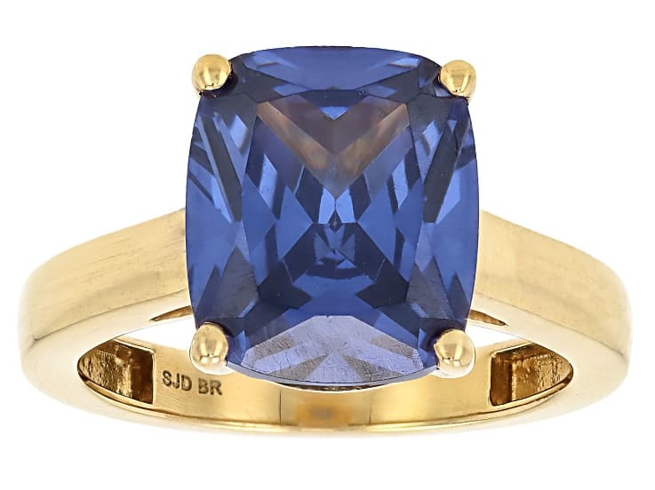Blue Cubic Zirconia 18k Yellow Gold Plated Ottone Ring 8.00ctw