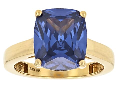 Blue Cubic Zirconia 18k Yellow Gold Plated Ottone Ring 8.00ctw