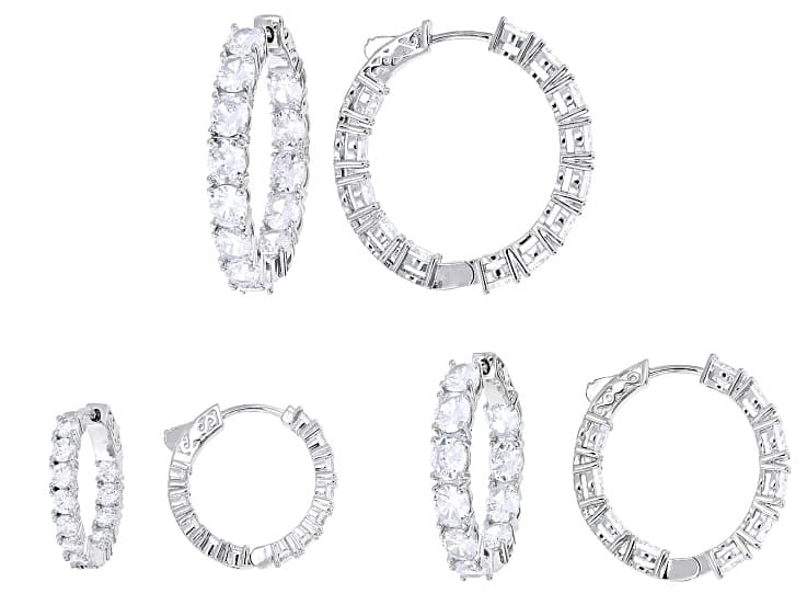 White Cubic Zirconia Rhodium Plated Hoop Earring Set of 3 34.36ctw