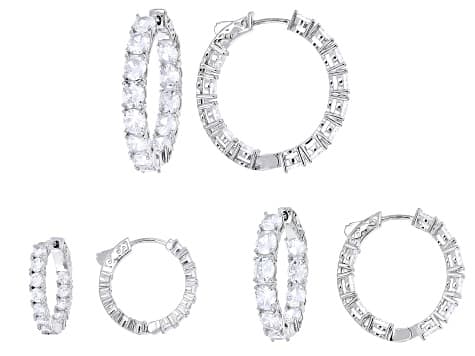 White Cubic Zirconia Rhodium Plated Hoop Earring Set of 3 34.36ctw