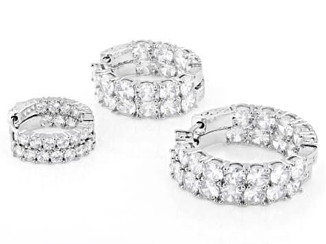 White Cubic Zirconia Rhodium Plated Hoop Earring Set of 3 34.36ctw