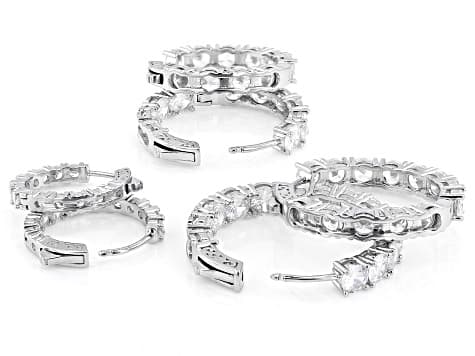 White Cubic Zirconia Rhodium Plated Hoop Earring Set of 3 34.36ctw