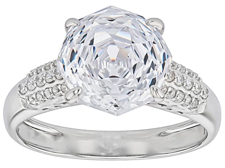 White Cubic Zirconia Rhodium Over Sterling Silver Rose Cut Ring 7.58ctw