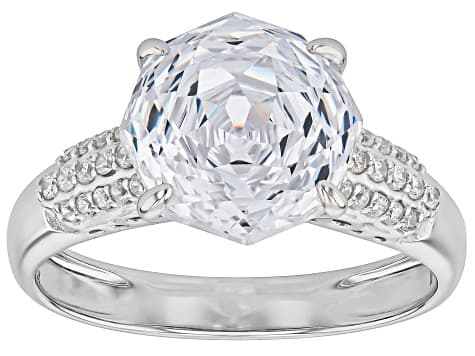 White Cubic Zirconia Rhodium Over Sterling Silver Rose Cut Ring 7.58ctw
