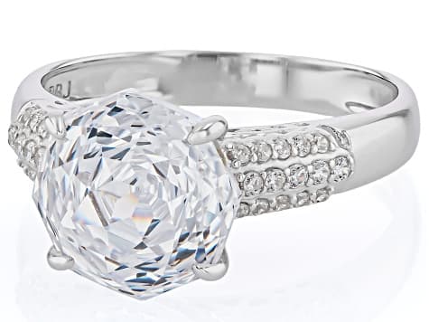 White Cubic Zirconia Rhodium Over Sterling Silver Rose Cut Ring 7.58ctw