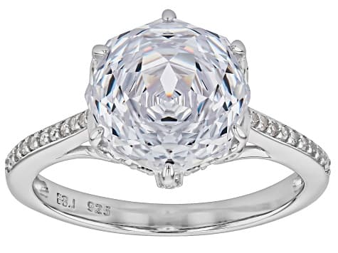 White Cubic Zirconia Rhodium Over Sterling Silver Rose Cut Ring 7.93ctw
