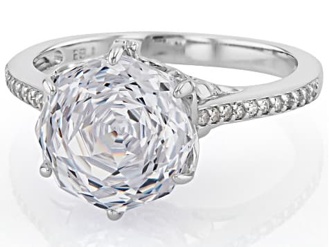 White Cubic Zirconia Rhodium Over Sterling Silver Rose Cut Ring 7.93ctw