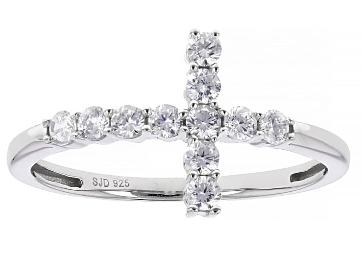 White Cubic Zirconia Rhodium Over Sterling Silver Cross Ring 0.50ctw