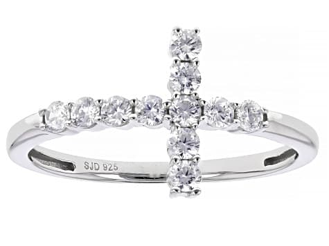 White Cubic Zirconia Rhodium Over Sterling Silver Cross Ring 0.50ctw