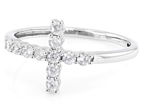 White Cubic Zirconia Rhodium Over Sterling Silver Cross Ring 0.50ctw