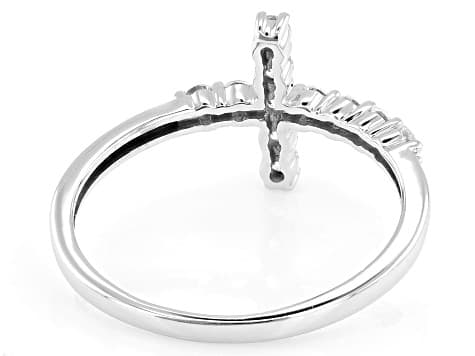 White Cubic Zirconia Rhodium Over Sterling Silver Cross Ring 0.50ctw