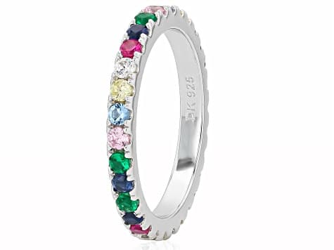 Multi Color Gemstone Rhodium Over Sterling Silver Ring 1.98ctw