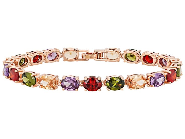 Multi-Color Cubic Zirconia 18K Rose Gold Plated Bracelet 38.80ctw