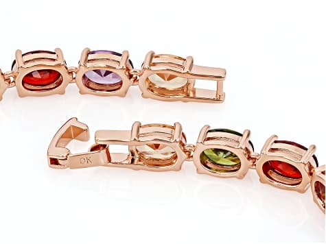 Multi-Color Cubic Zirconia 18K Rose Gold Plated Bracelet 38.80ctw