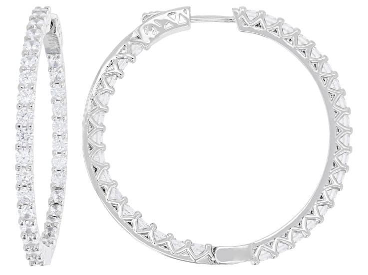 White Cubic Zirconia Rhodium Plated Hoop Earrings 11.52ctw