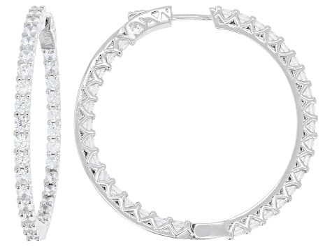 White Cubic Zirconia Rhodium Plated Hoop Earrings 11.52ctw